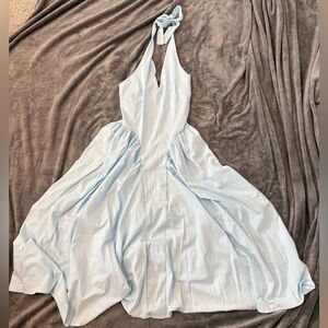 Light Blue Backless Halter Dress
